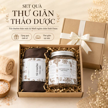 Túi chườm thảo mộc, Muối ngâm chân Sinh Dược, Set quà tặng sinh nhật, Set quà thư giãn thảo dược– giảm stress