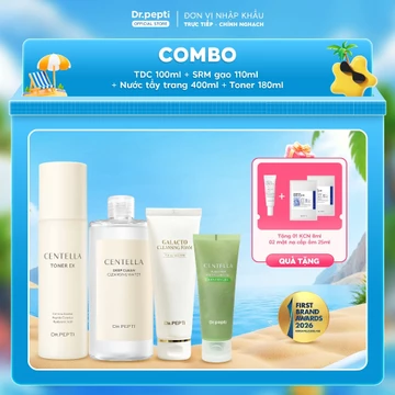 Combo Dr.Pepti Bảo Vệ Da Gồm Nước Hoa Hồng 180ml & Tẩy Da Chết 100ml & Sữa Rửa Mặt Gạo 110ml & Nước Tẩy Trang 400ml