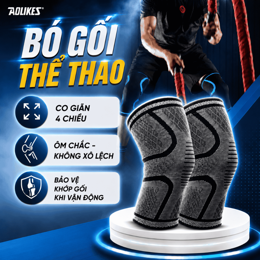 Băng gối bóng chuyến Aolikes 7718 bó gối tập gym co giãn đàn hồi thể dục chạy bộ