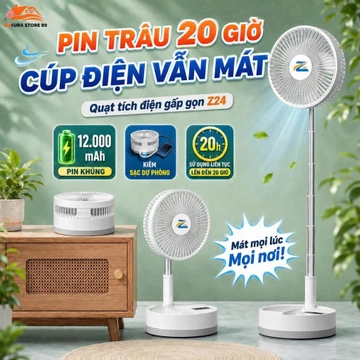 Quạt Tích Điện Pin Trâu Cỡ Lớn, Quạt Sạc Điện Gấp Gọn ZLife Thông Minh Sạc Pin Kéo Dài 1 Mét Pin 12.000mAh