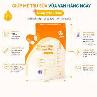 Túi Trữ Sữa Cảm Biến Nhiệt Coniu Giữ Nhiệt, Thiết Kế Công Thái Học Tiêu Chuẩn Cao( Hộp 30 Chiếc)