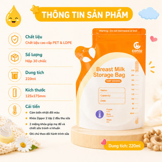 Túi Trữ Sữa Cảm Biến Nhiệt Coniu Giữ Nhiệt, Thiết Kế Công Thái Học Tiêu Chuẩn Cao( Hộp 30 Chiếc)
