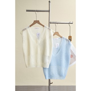 Áo len lưới kiểu nữ vai chờm cổ tròn bo gấu LAMER Mchic O61W26Q019