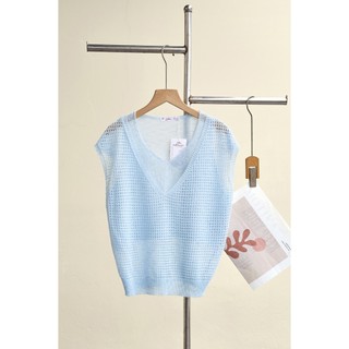 Áo len lưới kiểu nữ vai chờm cổ tròn bo gấu LAMER Mchic O61W26Q019
