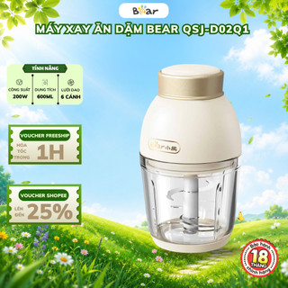 Máy Xay Ăn Dặm Cho Bé 0,6L Bear QSJ-D02Q1- 6 Lưỡi Dao Xay Đa Năng Cháo Thịt Tỏi Ớt Nhỏ Gọn, BH 18T