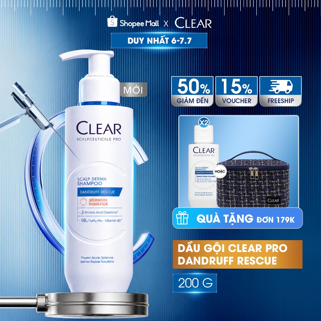 Dầu gội ngăn ngừa gàu nấm Clear Scalpceuticals Pro Dandruff Rescue 80G/200G