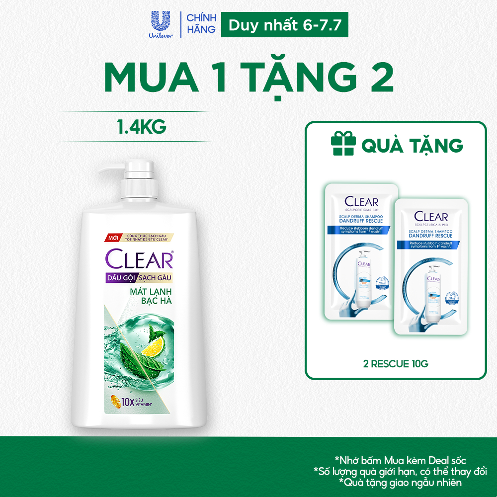 Dầu gội sạch gàu Clear Mát Lạnh Bạc Hà 1,4kg