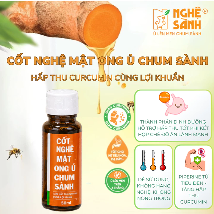 Nghệ Sành GIFT - Cốt Nghệ Sành ủ mật ong giàu hoạt chất curcumin từ nghệ, không hăng, vị ngọt dịu dễ uống chai 50ml