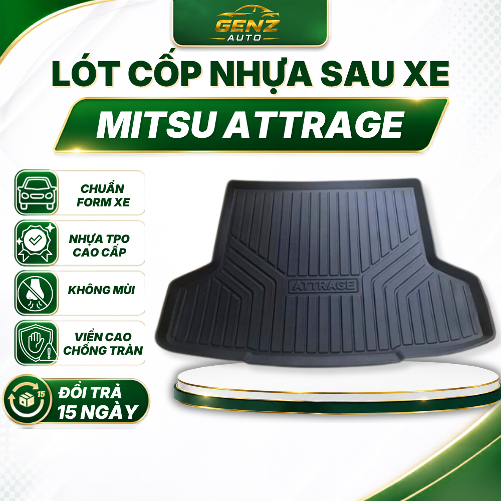 Lót cốp Mitsubishi Attrage 2015 - Nay - Nhựa dẻo TPO Không mùi, Chuẩn khít form xe, Chống thấm nước
