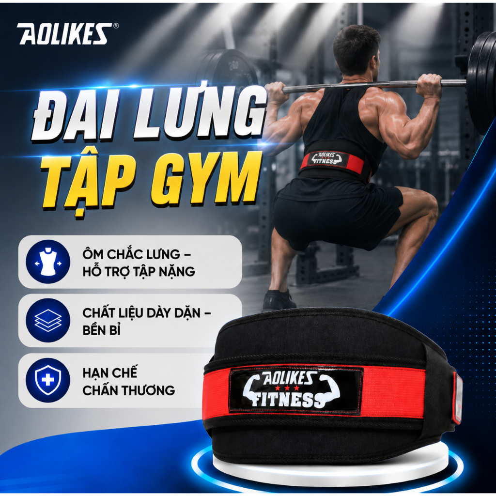 Đai lưng tập gym 2 Lớp Aolikes A-7983, đai lưng gym bảo vệ lưng, cột sống