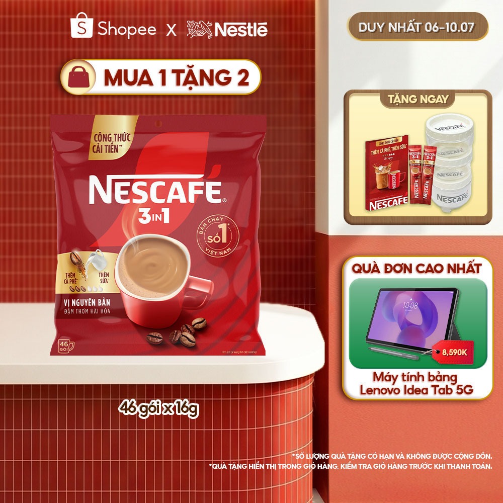 [CÔNG THỨC CẢI TIẾN] Túi Cà phê Hòa tan NESCAFÉ VỊ NGUYÊN BẢN 46 gói - Đậm thơm hài hòa