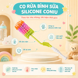 Cọ Rửa Bình Sữa Coniu, Tay Cầm Xoay 360 Độ, Chất Liệu Silicone Cao Cấp