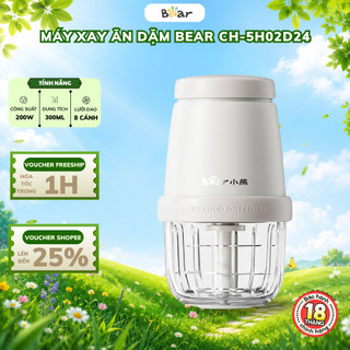 Máy Xay Ăn Dặm Mini Cho Bé 0.3L Bear CH-5H02D24, Công Suất 200W, 8 Lưỡi Inox, Xay đá bi, BH 18 Tháng