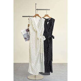 Đầm maxi LAMER dáng ôm sát nách cổ tim buộc váy đầm chấm bi đi biển đi chơi  Mchic O63M26H027