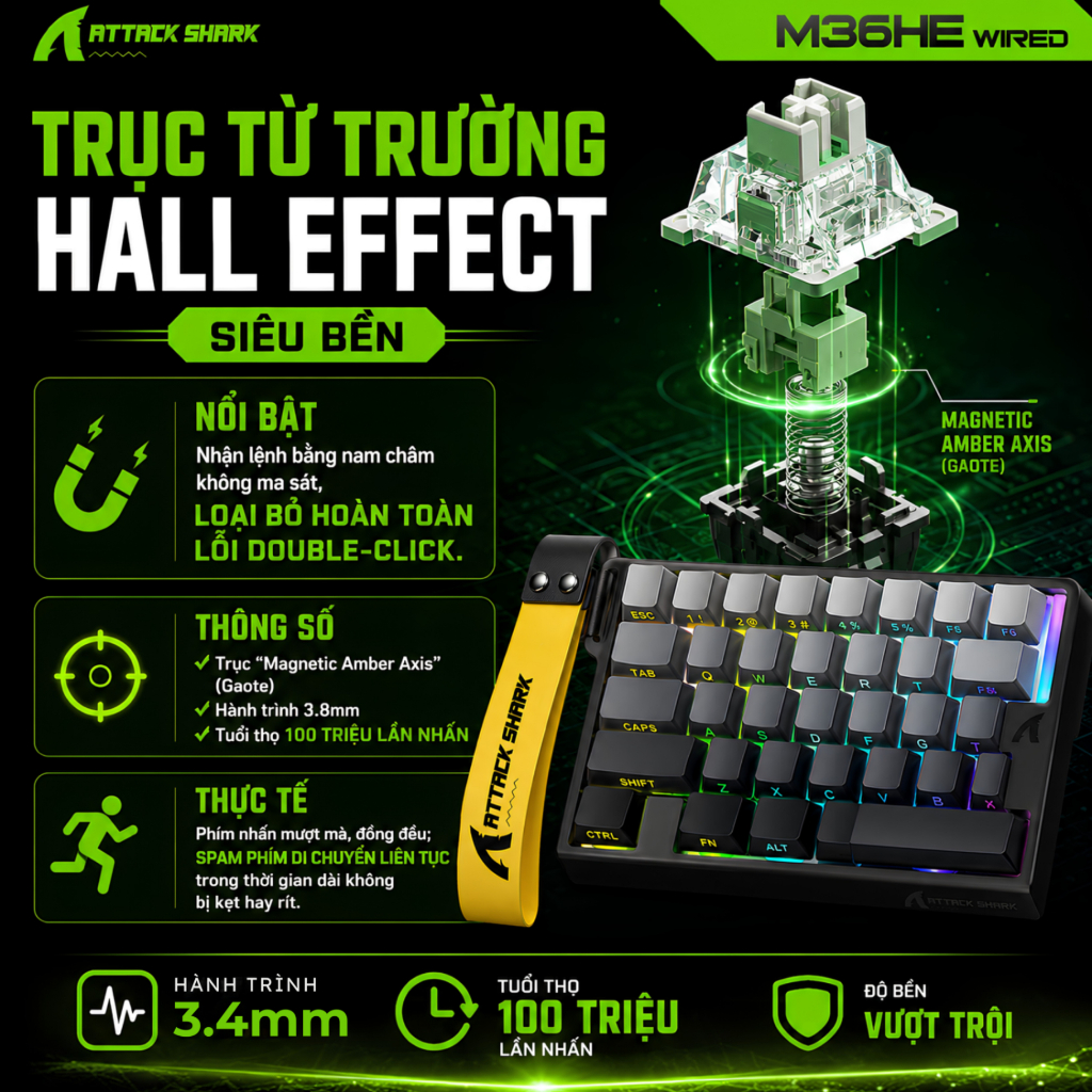 Bàn Phím Gaming Attack Shark M36HE Magnetic Switch - Rapid Trigger 0.01mm, 8.000Hz, RGB Esports | BigBuy360 - bigbuy360.vn