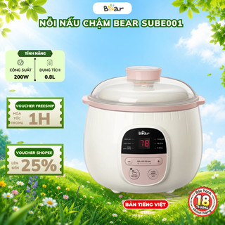 Nồi nấu chậm dung tích 0.8L Bear SUBE001, 200W, Kèm Lồng Hấp, Chưng yến cách thủy, Bảo Hành 18 Tháng