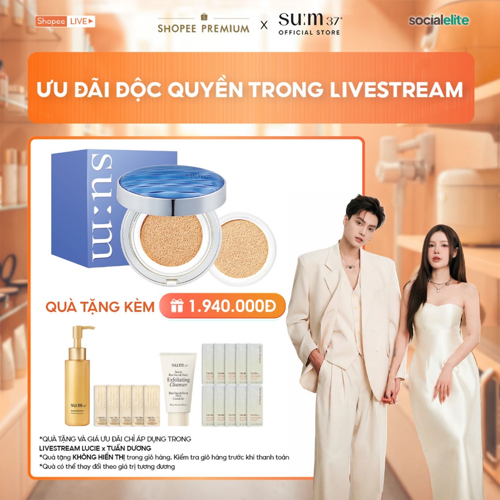 KOL x SU:M37 Phấn nước cấp ẩm Su:m37 Water-full CC Cushion Perfect Finish 15g (tặng thêm lõi 15g)
