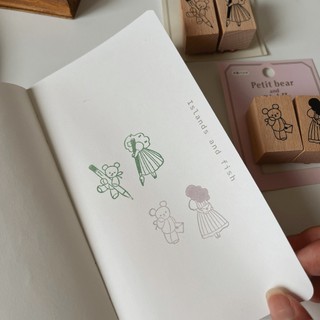 Set dấu gỗ rubber stamp Amifa Petit Bear and Girl