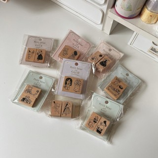 Set dấu gỗ rubber stamp Amifa Petit Bear and Girl