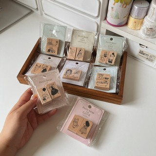 Set dấu gỗ rubber stamp Amifa Petit Bear and Girl