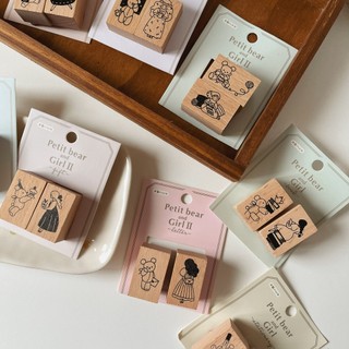 Set dấu gỗ rubber stamp Amifa Petit Bear and Girl