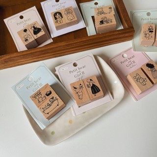 Set dấu gỗ rubber stamp Amifa Petit Bear and Girl