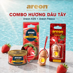 Combo Nước Hoa Ô Tô Areon KEN Strawberry+Fresco Strawberry Chính Hãng Bulgaria–Hương Dâu Tây Khử Mùi Xe