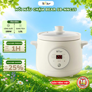 Nồi Nấu Cháo Chậm cho bé 1.5L Bear SB-NNC15, Công Suất 150W, 6 Chế Độ Nấu, Có Giữ Nhiệt, BH 18 Tháng