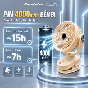 Quạt Tích Điện, quạt tích điện mini, quạt kẹp bàn, quạt để bàn văn phòng, xoay + đèn led, gió mạnh, pin thật