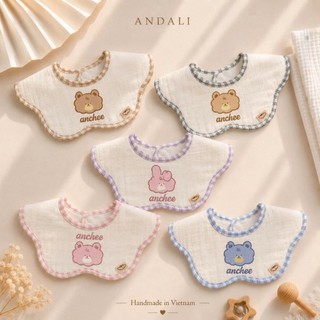 Yếm Cotton Cổ Hoa Cho Bé In Hình Dễ Thương – Yếm Ăn Dặm Sơ Sinh Vải Mềm Dày Dặn Thấm Hút Tốt Cho Bé