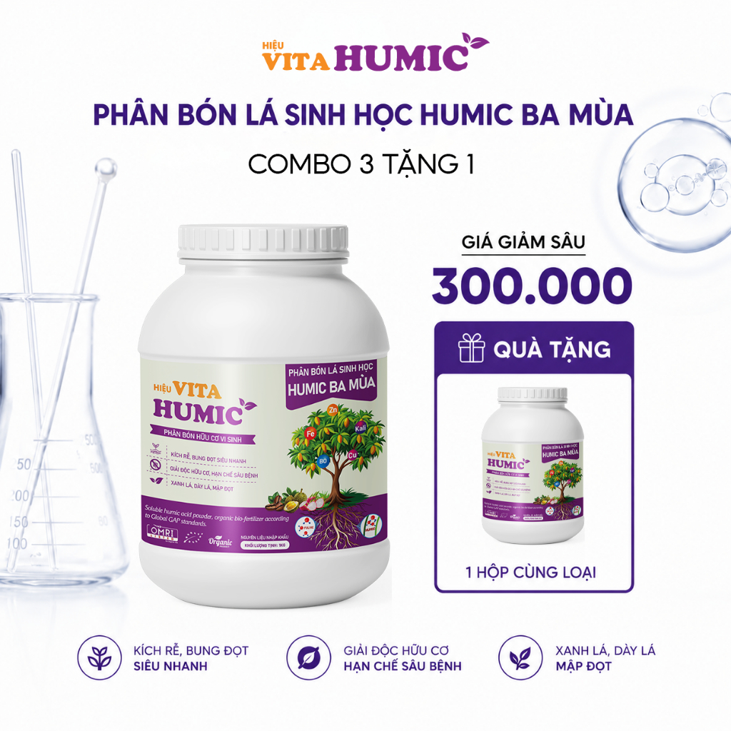 Phân bón VITA HUMIC tan 100% cho Thanh Long Chuối - Siêu ra rễ, hạ phèn, phù hợp tưới nhỏ giọt (1kg)