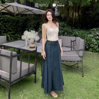 Chân váy Khiết Style jean dài dáng xòe nhẹ phong cách hiện đại KV585