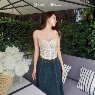 Chân váy Khiết Style jean dài dáng xòe nhẹ phong cách hiện đại KV585