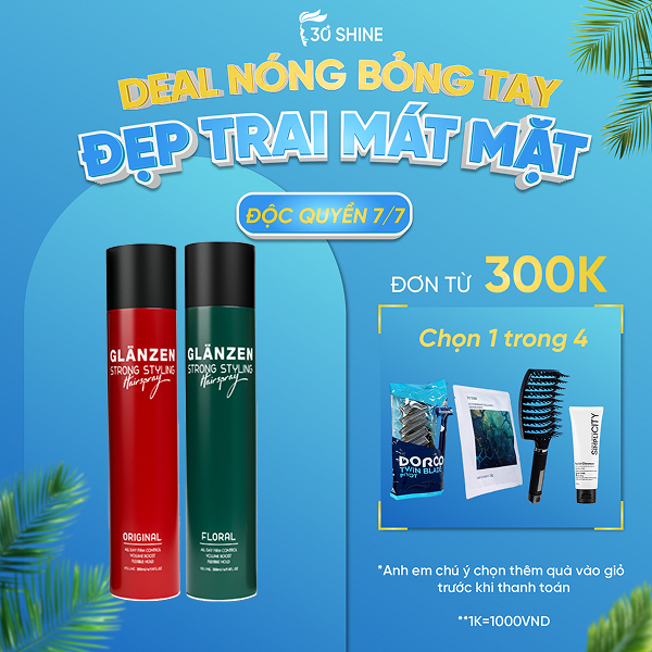 Gôm xịt giữ nếp tóc Glanzen 30Shine phân phối chính hãng giữ nếp tạo kiểu 380ml