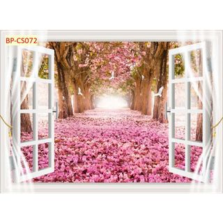 Tranh dán tường 3D khung cửa sổ thiên nhiên trong lành