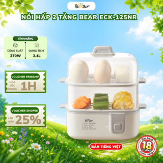 Nồi Hấp Điện Mini 2 Tầng Bear ECK-125NR (ZDQ-D12R3-P02), 270W, Hấp Cách Thủy, Văn Phòng, BH 18 Tháng