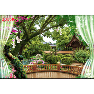 Tranh dán tường 3D khung cửa sổ thiên nhiên trong lành