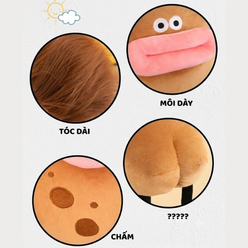 Gấu bông khoai tây tóc dài vô tri dễ thương, Gấu bông môi dầy, mắt lồi xấu lạ làm quà tặng vui vẻ cho mọi người