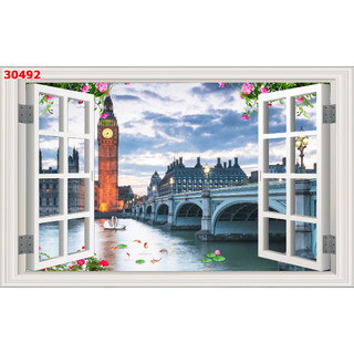 Tranh dán tường 3d cửa sổ thoáng mát tạo cảm giác thoải mái, tự nhiên