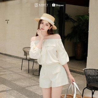 Jumpsuit Khiết Style chất line kẻ sọc kem phong cách mùa hè nữ tính năng động KJ604A