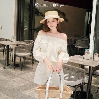 Jumpsuit Khiết Style chất line kẻ sọc kem phong cách mùa hè nữ tính năng động KJ604A