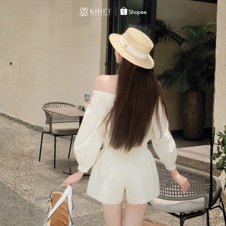 Jumpsuit Khiết Style chất line kẻ sọc kem phong cách mùa hè nữ tính năng động KJ604A