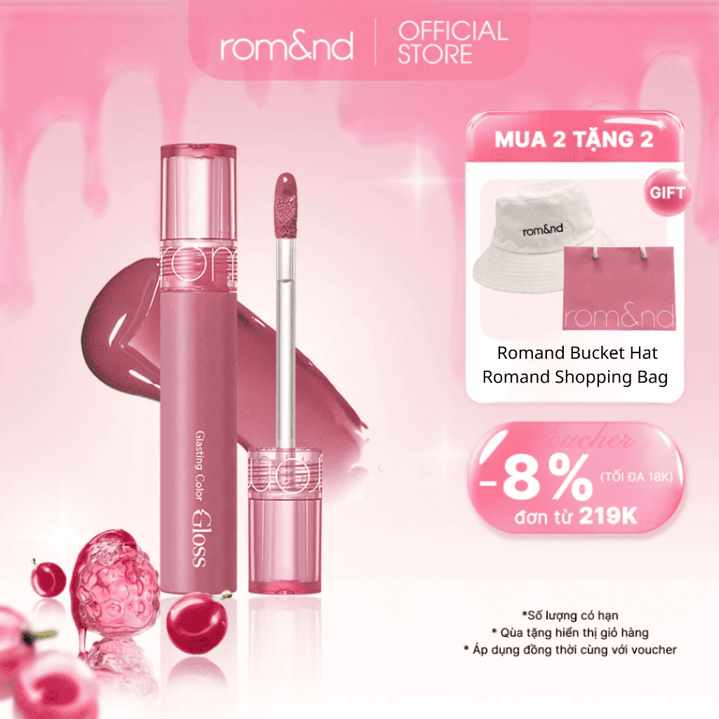 [Rom&nd] [CREAM NUDE] Son tint bóng căng mọng Romand Glasting Color Gloss 4g