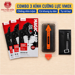 (TỰ RÚT BỤI) Combo 3 kính cường lực King Kong VMOX chống nhìn trộm có khung tự dán