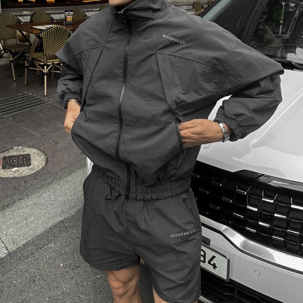 Bad Choices | Set Áo khoác dù cổ đứng boxy và Quần short dù RIPSTOP