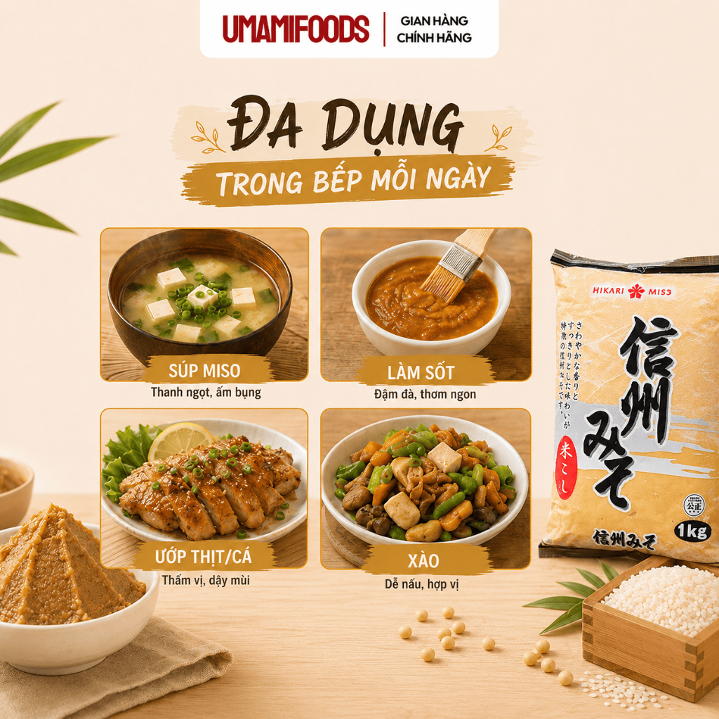 Đậu Tương Lên Men Hikari 1kg (Shinsyu-ichi Miso) | Tương Miso Nhật Bản | Nấu Súp Miso, Ướp Thịt, Làm Sốt