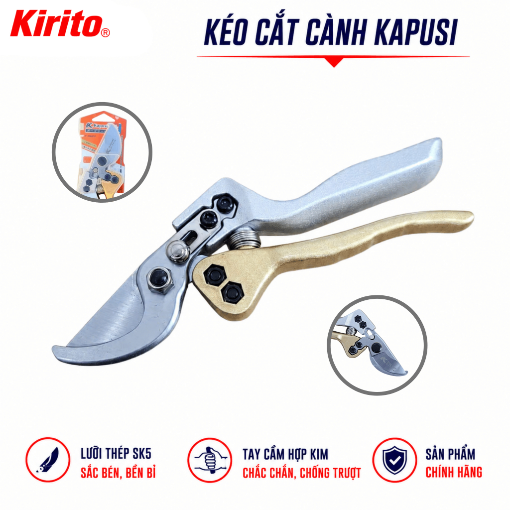 Kéo Cắt Cành Kapusi K-8623 Cao Cấp, Lưỡi Thép SK5 Sắc Bén, Tay Cầm Hợp Kim, Cắt Tỉa Cây Cảnh