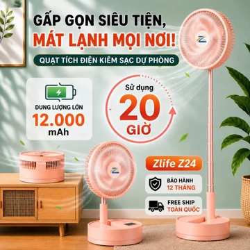 Quạt Sạc Tích Điện Z24, Quạt Gấp Gọn Pin Trâu Dùng 7-20h Kiêm Sạc Dự Phòng, Tiện Lợi Mang Đi Du Lịch