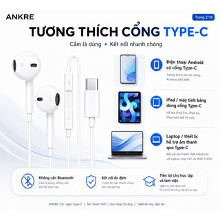 Tai Nghe Có Dây Type-C ANKRE, Âm Thanh HiFi, Có Mic, Điều Khiển Âm Lượng, Cho Android