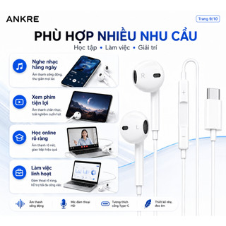 Tai Nghe Có Dây Type-C ANKRE, Âm Thanh HiFi, Có Mic, Điều Khiển Âm Lượng, Cho Android